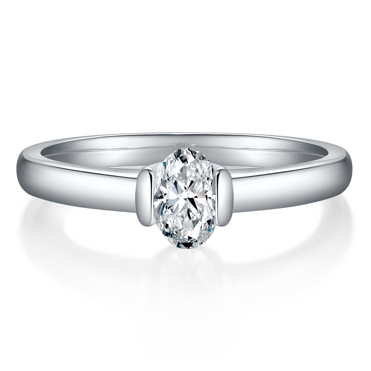 Simple egg shaped S925 silver plated white gold moissanite diamond women's ring 0.5 carat D-grade